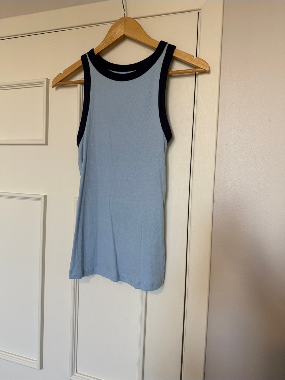 a new day Sky Blue Tank with Navy Trim